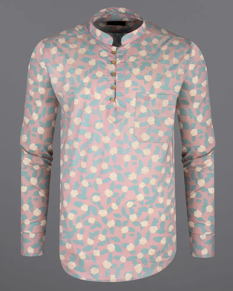Nobel And Neptune Blue Floral Printed Premium Cotton Kurta Shirt 6