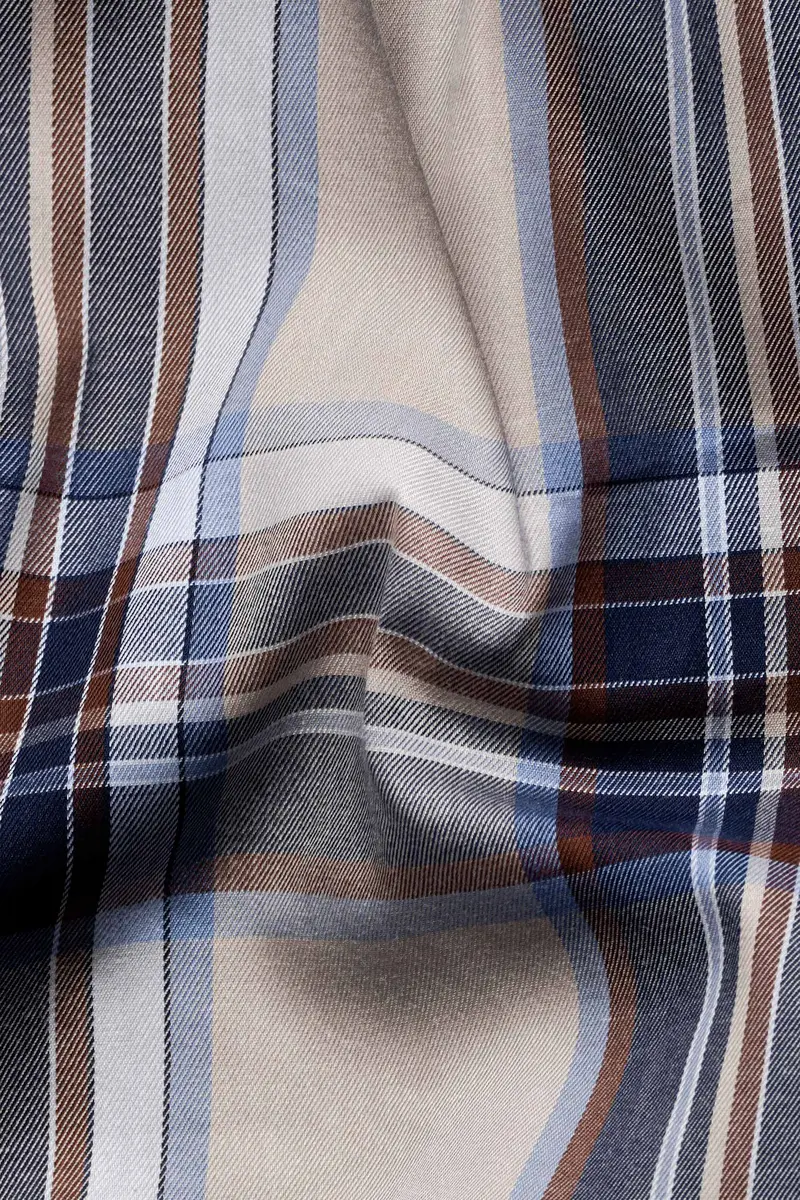 Nobel Brown And Cinder Blue Twill Plaid Premium Cotton Shirt 2