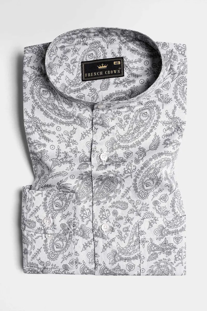 Nobel Gray And Black Paisley Printed Super Soft Premium Cotton Designer Shirt 3