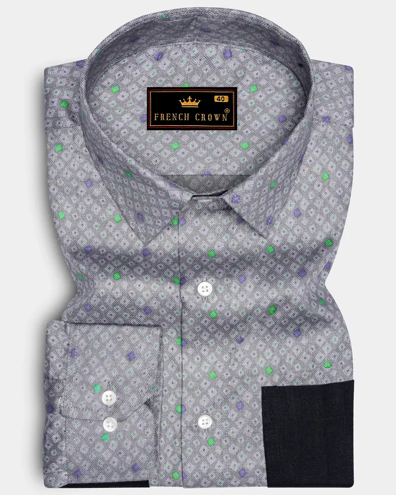 Nobel Gray And Jade Black Dobby Textured Premium Giza Cotton Designer Shirt 1