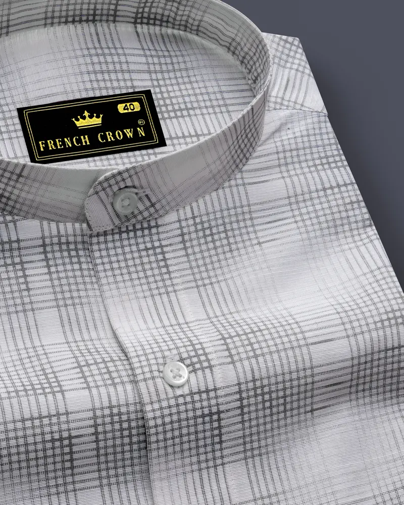 Nobel Gray And White Checkered Luxurious Linen Shirt 1