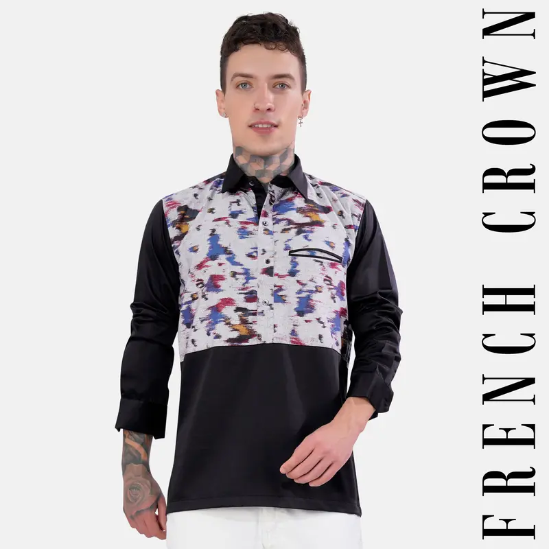 Nobel Gray Printed With Solid Black Royal Oxford Designer Shirt 1