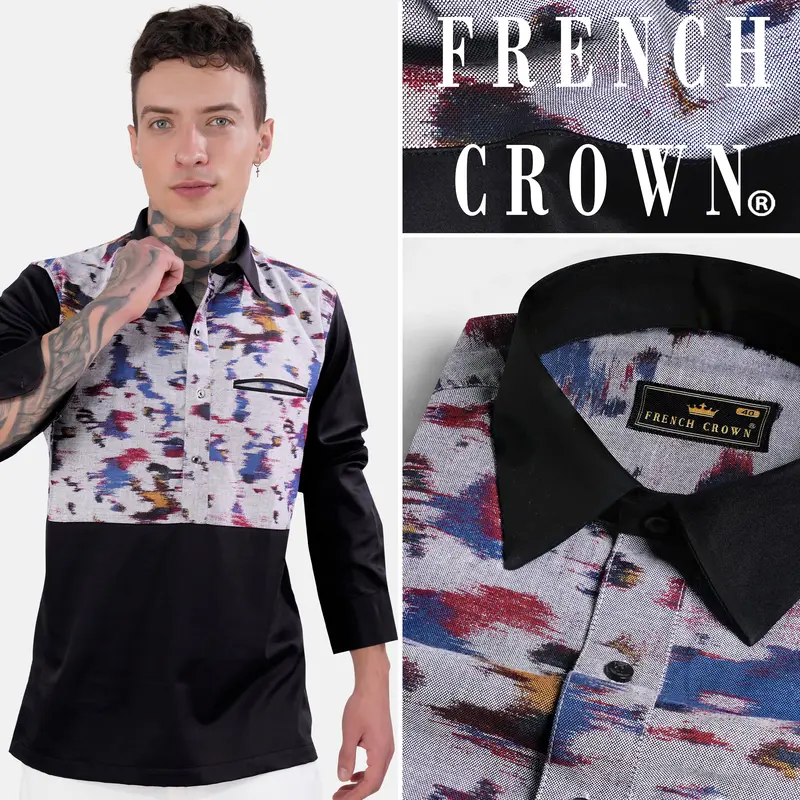 Nobel Gray Printed With Solid Black Royal Oxford Designer Shirt 10
