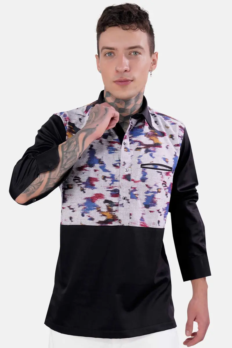 Nobel Gray Printed With Solid Black Royal Oxford Designer Shirt 2