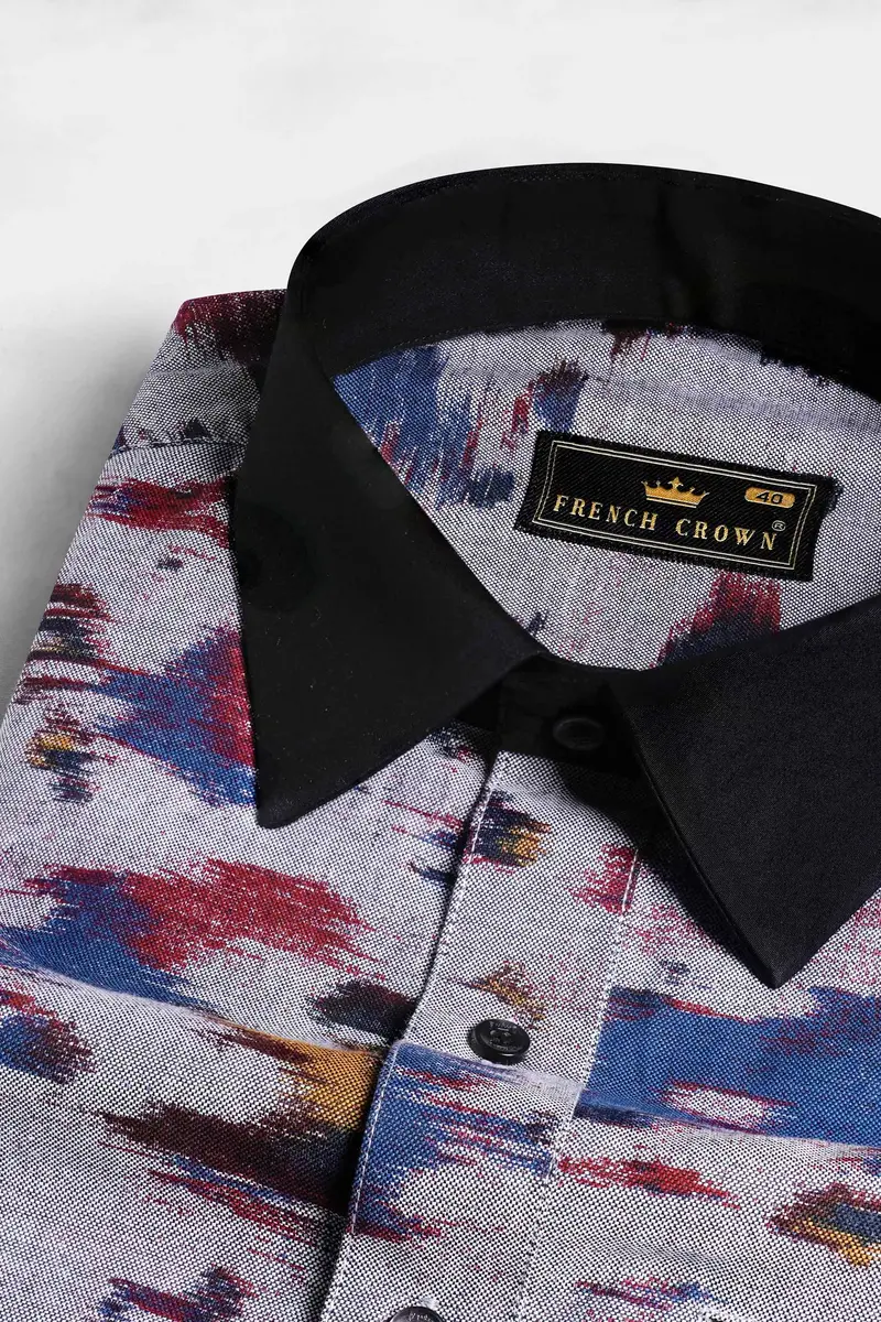 Nobel Gray Printed With Solid Black Royal Oxford Designer Shirt 4