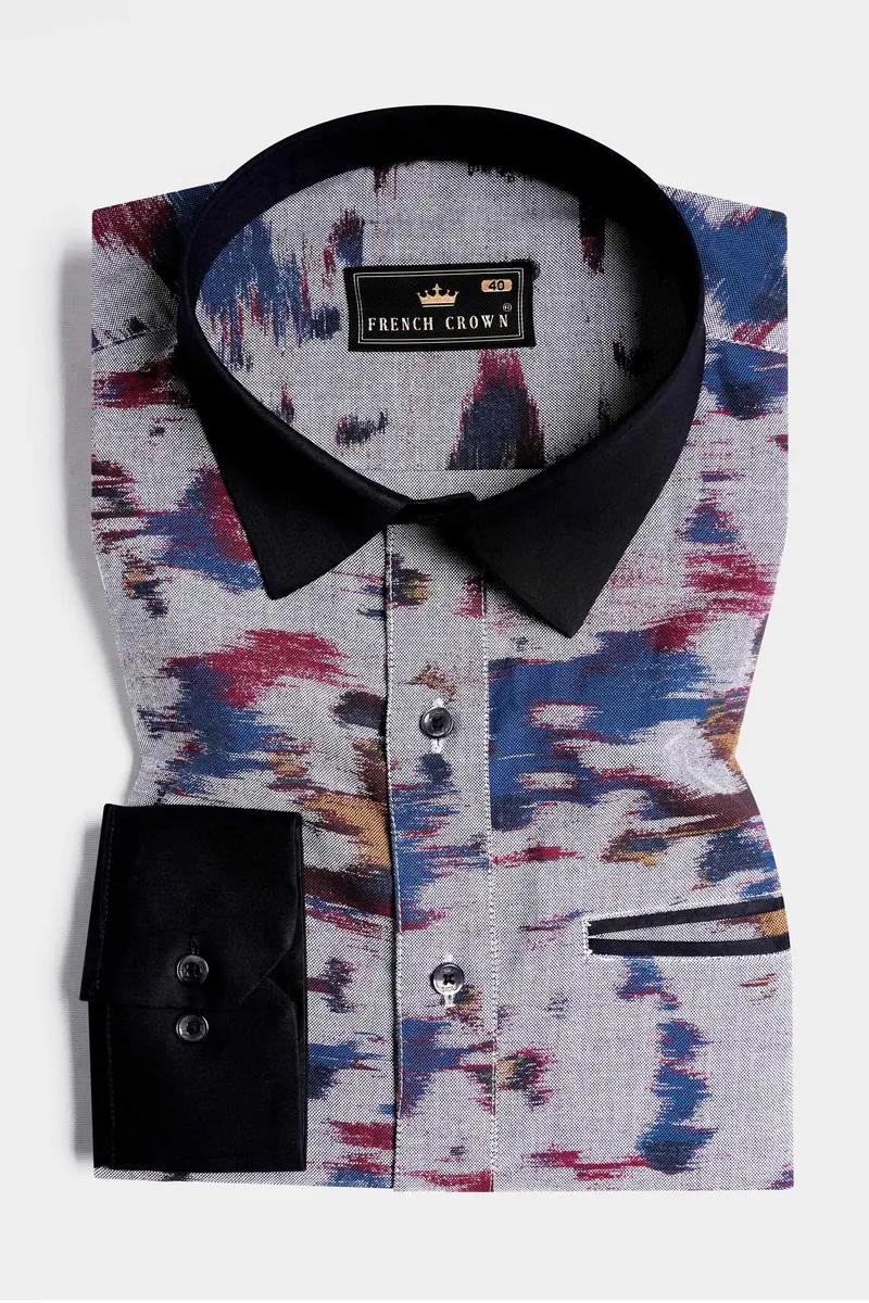 Nobel Gray Printed With Solid Black Royal Oxford Designer Shirt 5