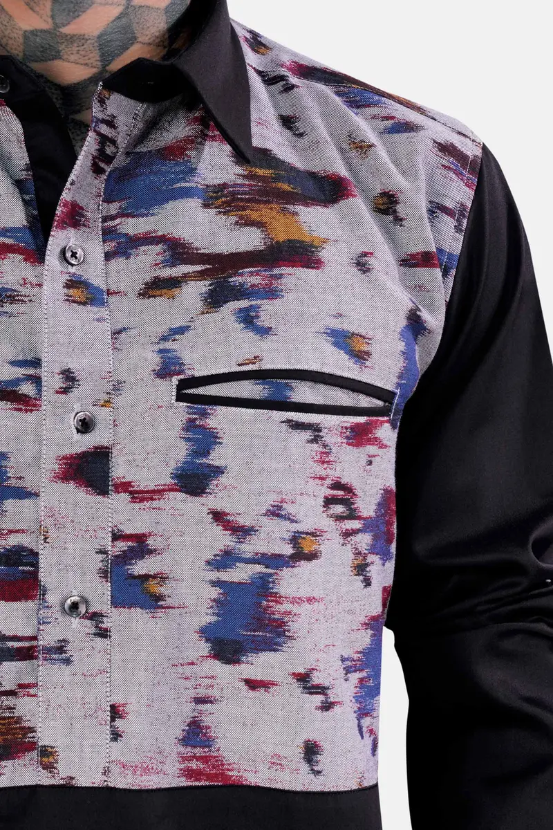 Nobel Gray Printed With Solid Black Royal Oxford Designer Shirt 6