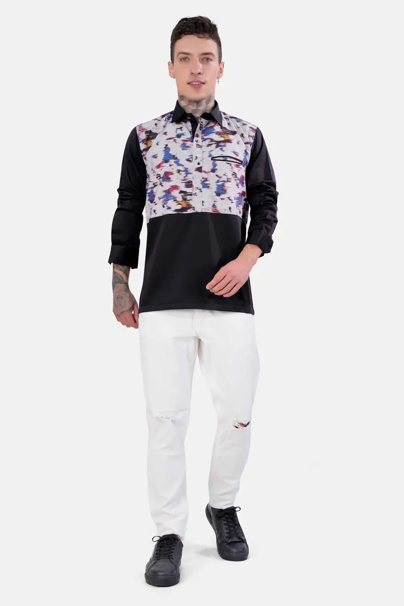 Nobel Gray Printed With Solid Black Royal Oxford Designer Shirt 7