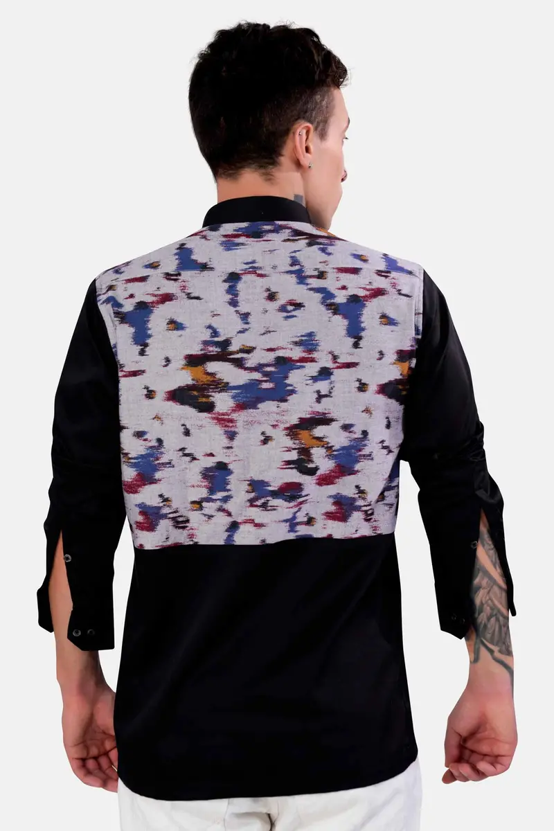 Nobel Gray Printed With Solid Black Royal Oxford Designer Shirt 8
