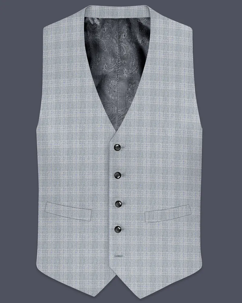 Nobel Grey Subtle Plaid Wool Rich Waistcoat 1