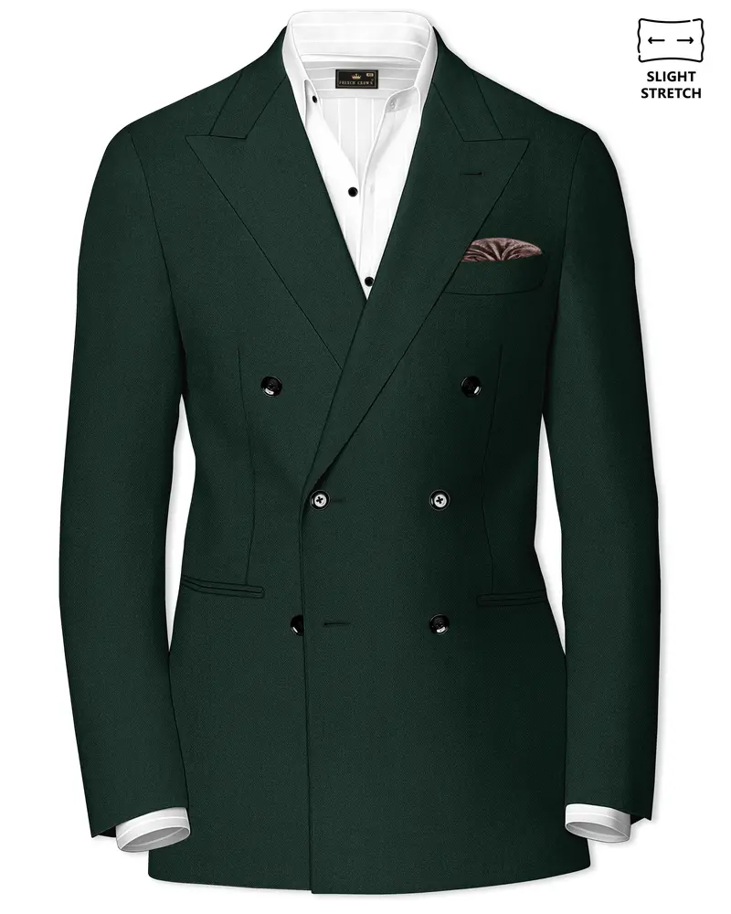 Noble-Phthalo Green Diamond Textured Wool Rich Slight Stretch Double Breasted Blazer 1
