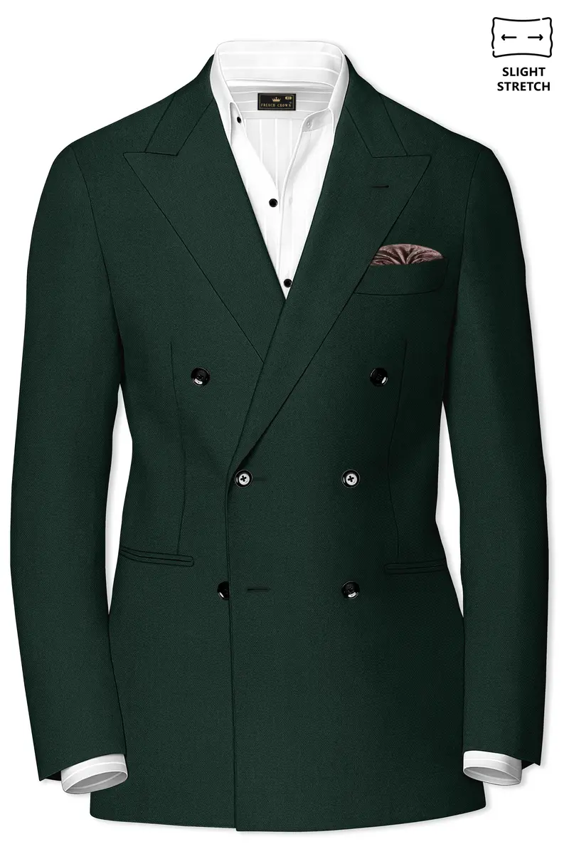Noble-Phthalo Green Diamond Textured Wool Rich Slight Stretch Double Breasted Blazer 2