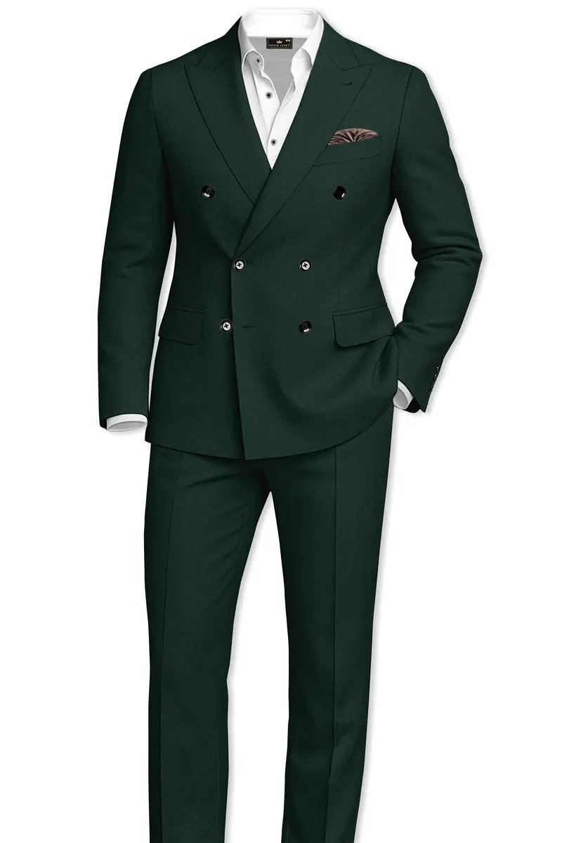 Noble-Phthalo Green Diamond Textured Wool Rich Slight Stretch Double Breasted Blazer 9
