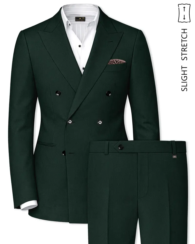 Noble-Phthalo Green Diamond Textured Wool Rich Slight Stretch Double Breasted Suit 1