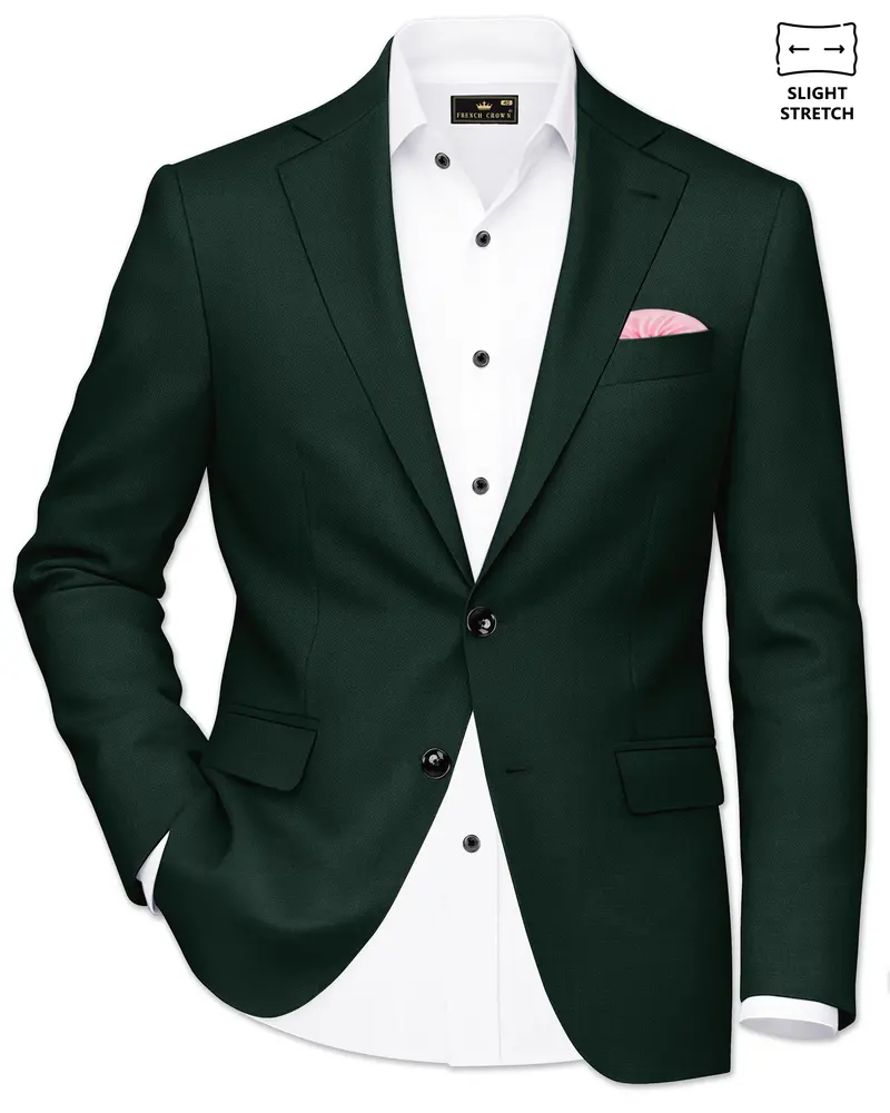 Noble-Phthalo Green Diamond Textured Wool Rich Slight Stretch Single Breasted Blazer 1