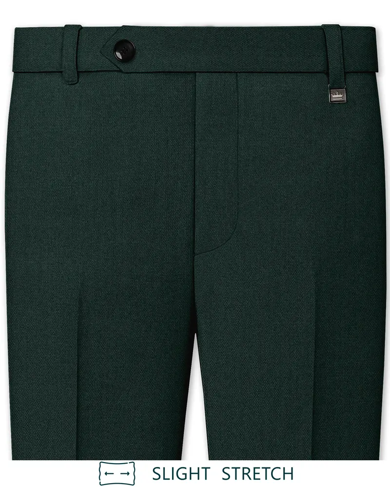 Noble-Phthalo Green Diamond Textured Wool Rich Slight Stretch Waistband Pant 1
