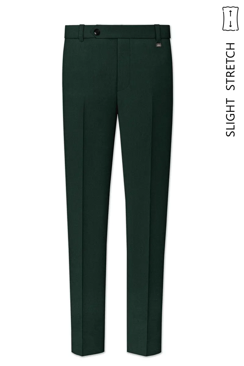 Noble-Phthalo Green Diamond Textured Wool Rich Slight Stretch Waistband Pant 2