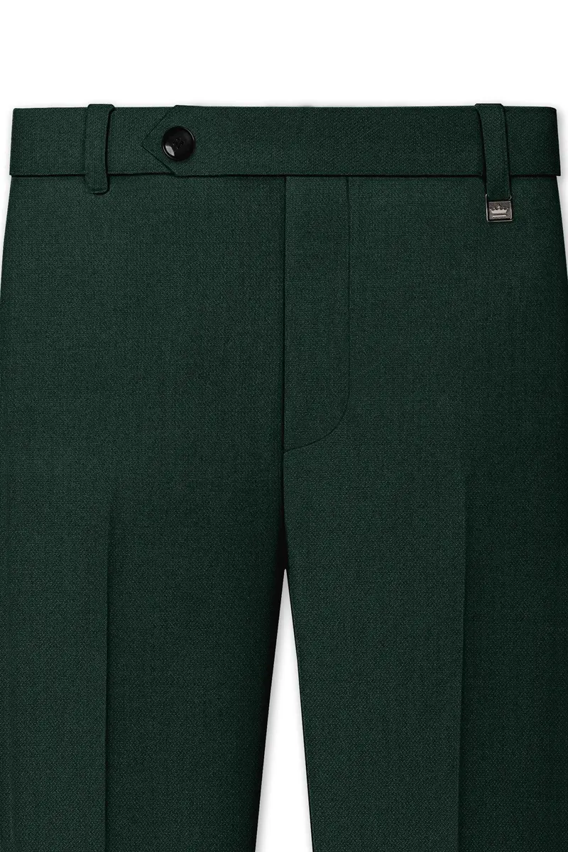 Noble-Phthalo Green Diamond Textured Wool Rich Slight Stretch Waistband Pant 4