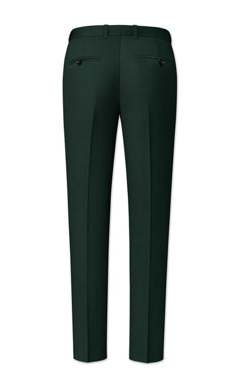 Noble-Phthalo Green Diamond Textured Wool Rich Slight Stretch Waistband Pant 5