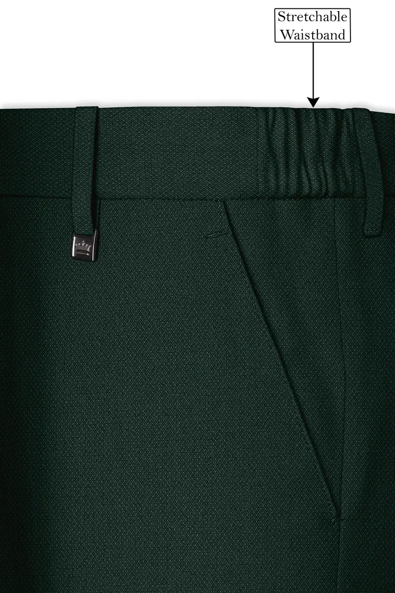 Noble-Phthalo Green Diamond Textured Wool Rich Slight Stretch Waistband Pant 6