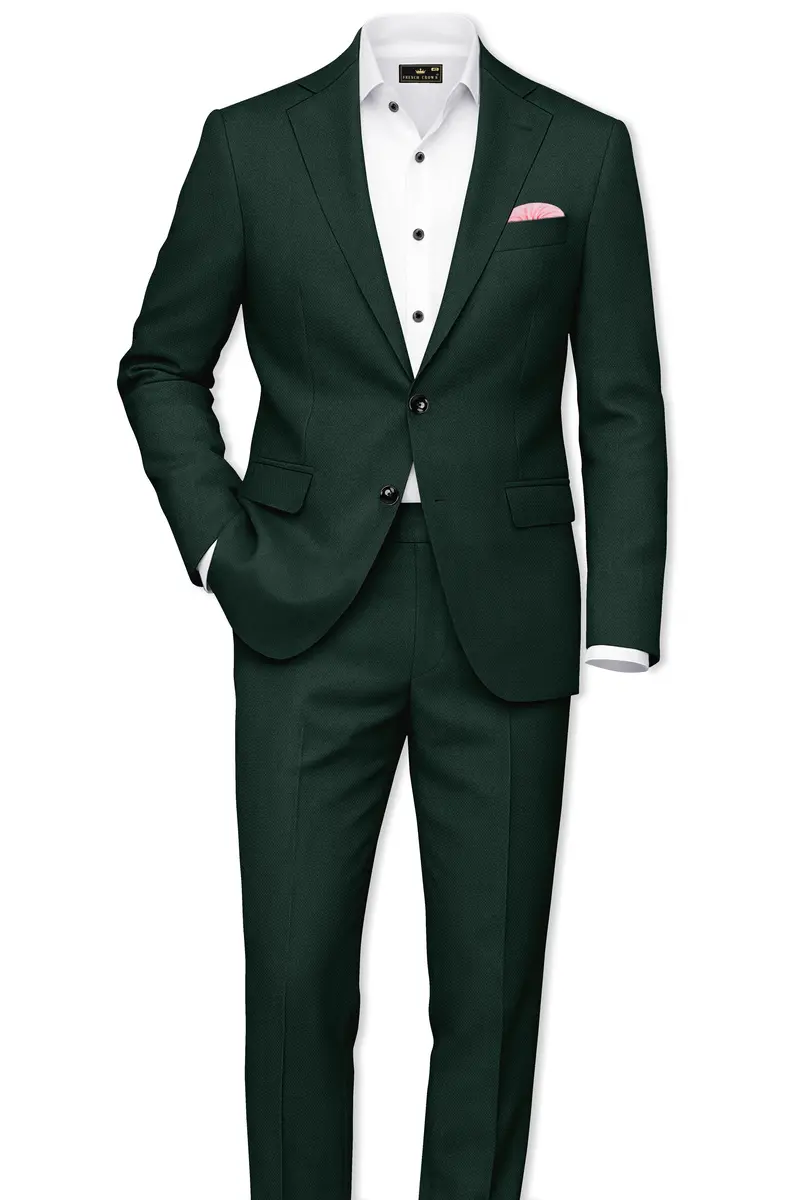 Noble-Phthalo Green Diamond Textured Wool Rich Slight Stretch Waistband Pant 7