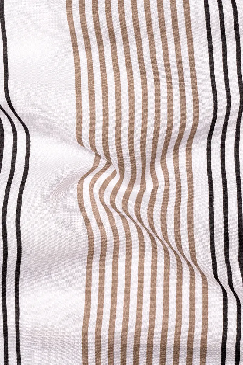 Noctalm-Almond Brown And Jade Black Striped Super Soft Tencel Casual Kurta Shirt 3