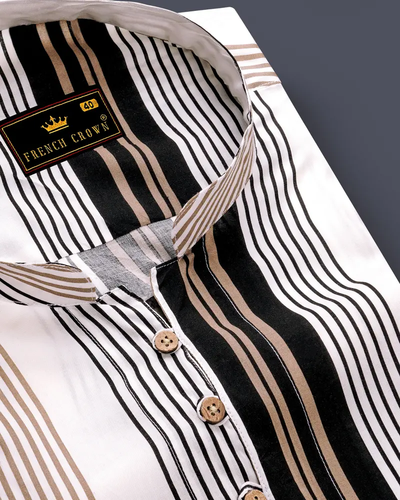 Noctalm-Almond Brown And Jade Black Striped Super Soft Tencel Casual Kurta Shirt 6