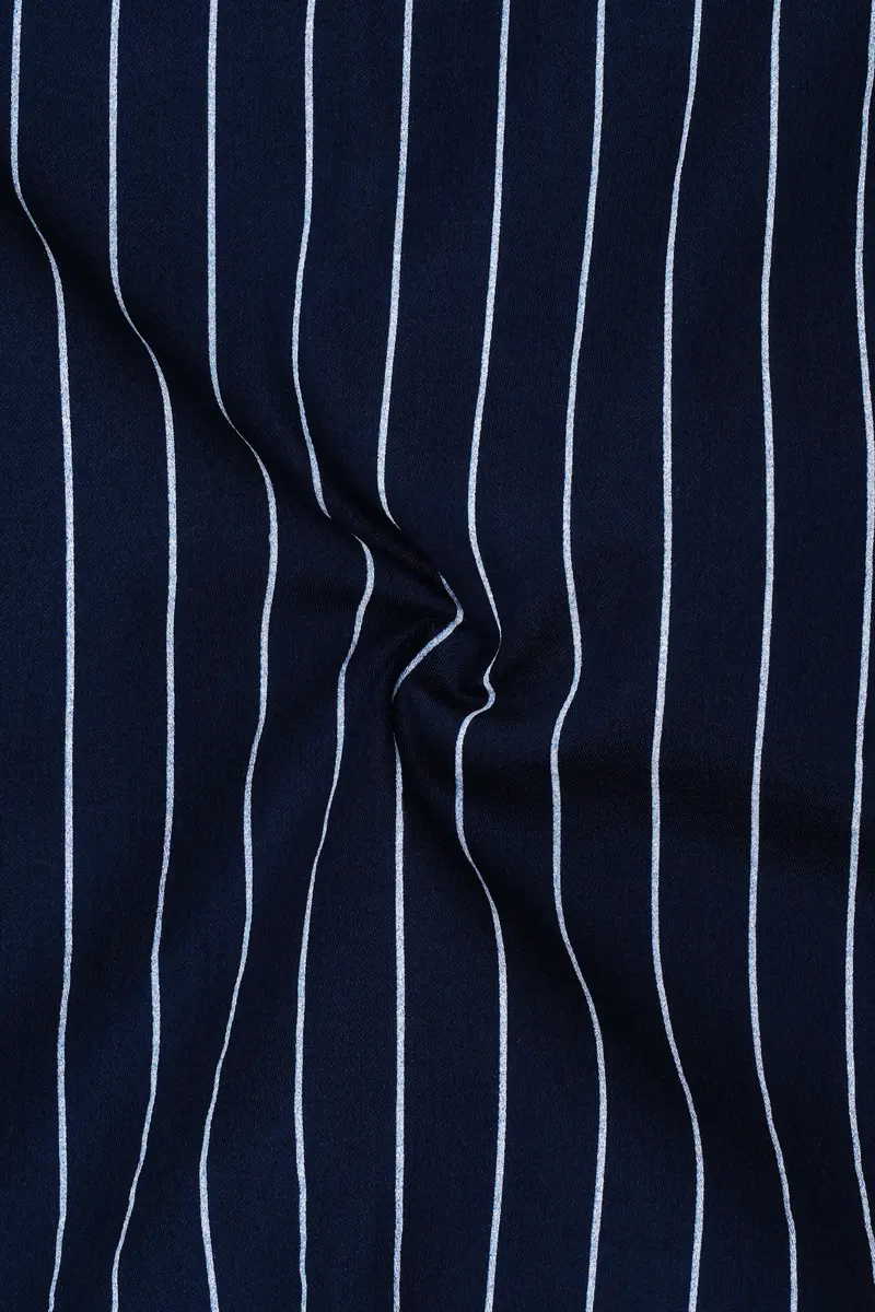 Noctaro-Ebony Blue And Bright White Pin Striped Subtle Sheen Super Soft Premium Cotton Dress Shirt 3