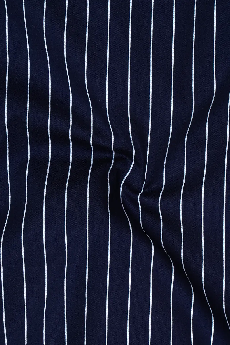 Noctaro-Ebony Blue And Bright White Pin Striped Super Soft Premium Cotton Dress White Cuff Collar Shirt 3