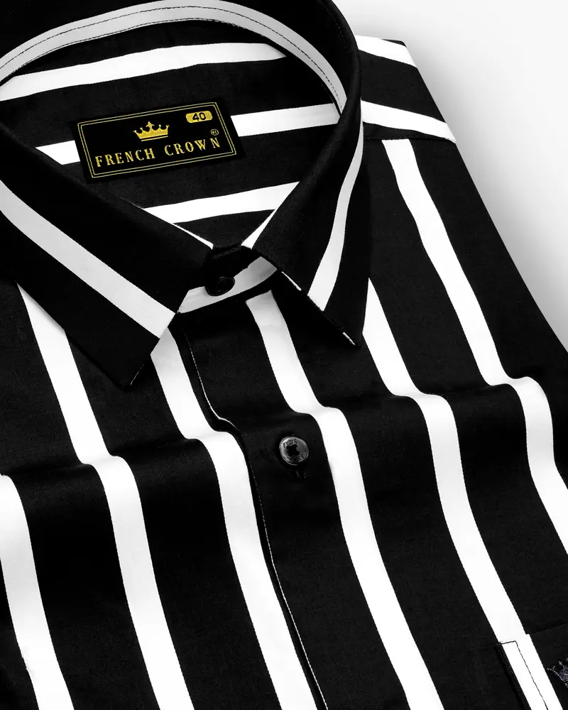 Noctaro-Jade Black And Bright White Awning Striped Super Soft Premium Cotton Dress Shirt 1