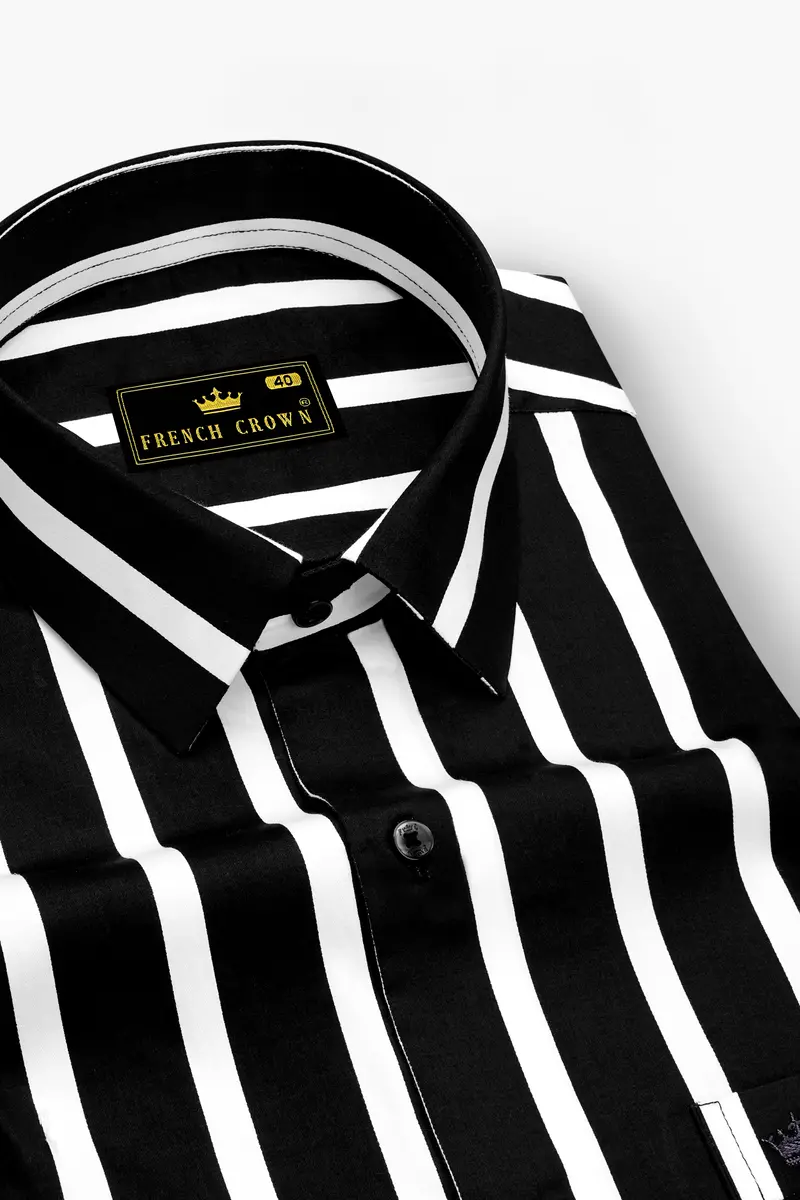 Noctaro-Jade Black And Bright White Awning Striped Super Soft Premium Cotton Dress Shirt 2