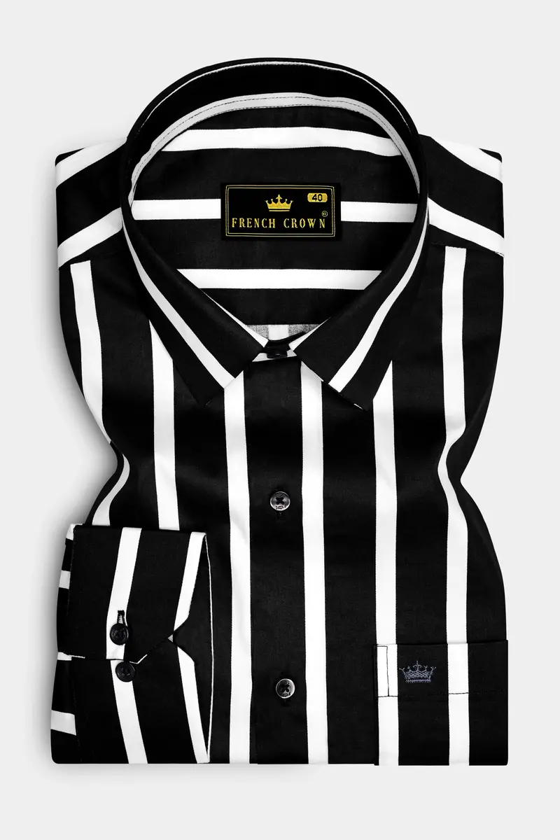 Noctaro-Jade Black And Bright White Awning Striped Super Soft Premium Cotton Dress Shirt 4