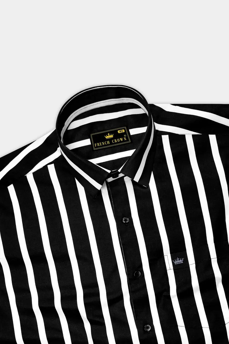 Noctaro-Jade Black And Bright White Awning Striped Super Soft Premium Cotton Dress Shirt 5