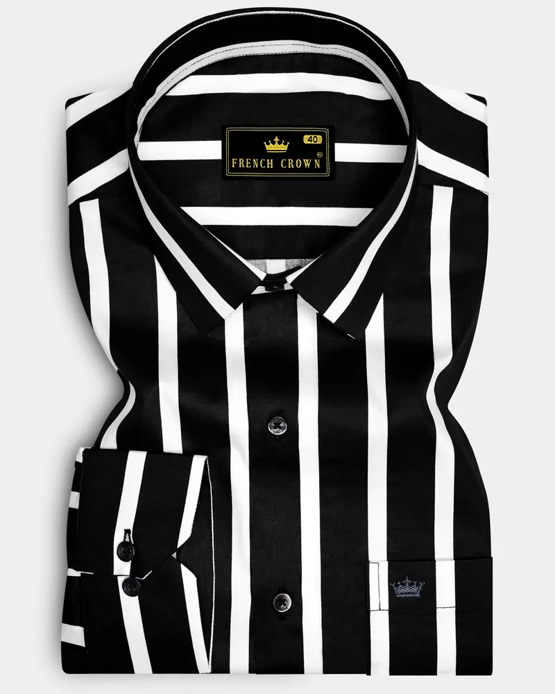 Noctaro-Jade Black And Bright White Awning Striped Super Soft Premium Cotton Dress Shirt 6