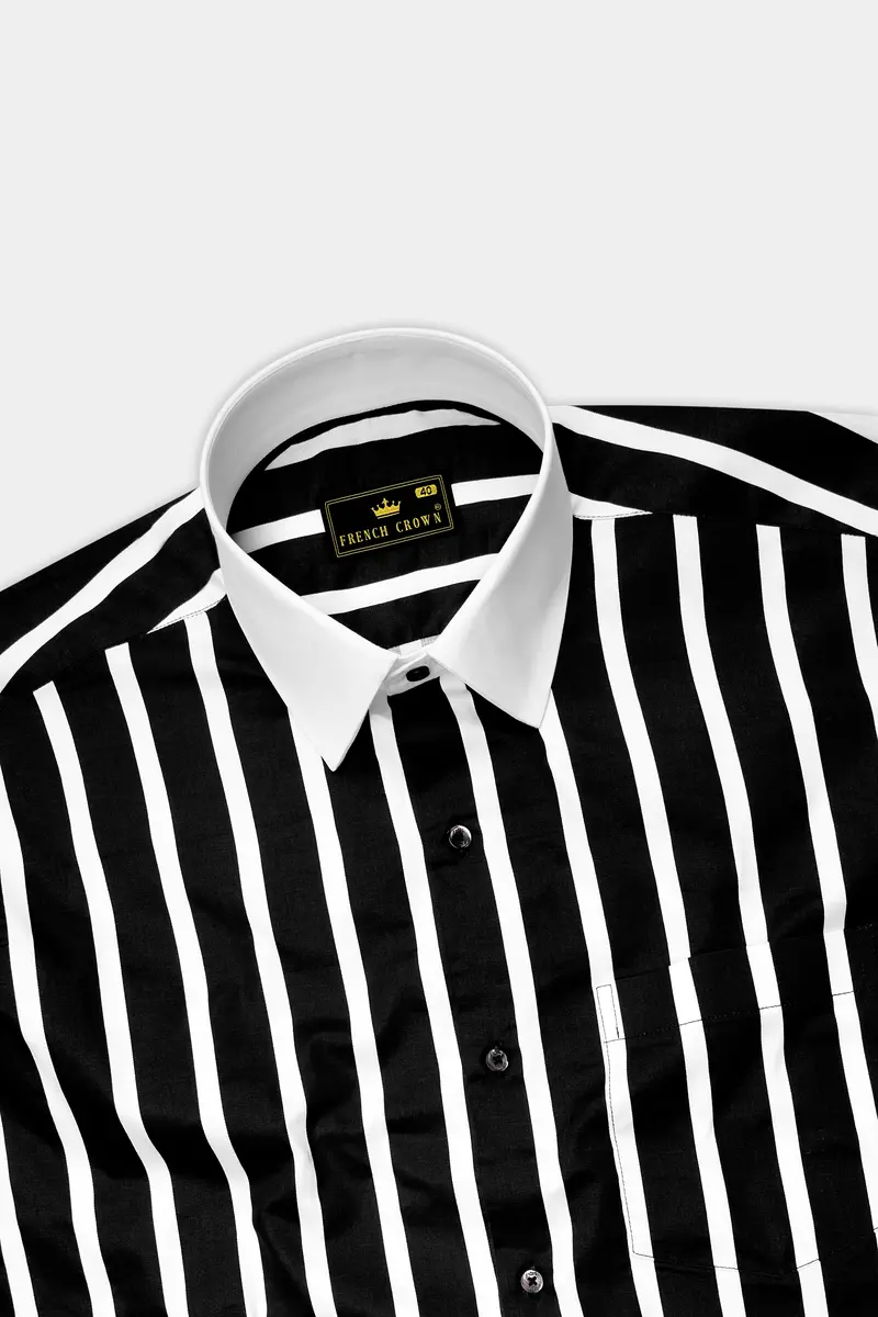 Noctaro-Jade Black And Bright White Awning Striped Super Soft Premium Cotton Dress White Cuff Collar Shirt 5