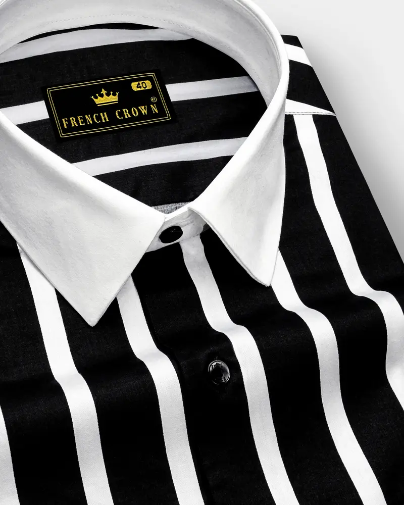 Noctaro-Jade Black And Bright White Awning Striped Super Soft Premium Cotton Dress White Cuff Collar Shirt 6