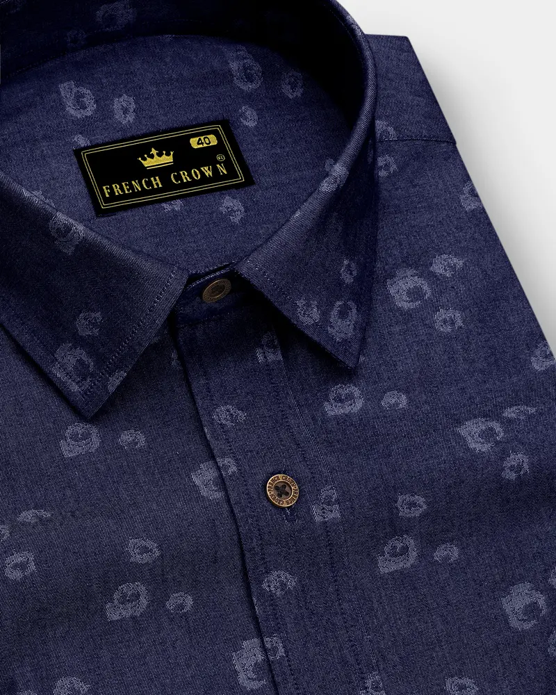 Noctiflora-Eclipse Denim Blue Abstract Floral Printed Super Soft Premium Cotton Casual Shirt 1