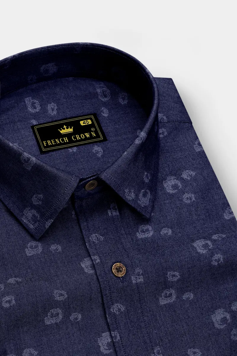 Noctiflora-Eclipse Denim Blue Abstract Floral Printed Super Soft Premium Cotton Casual Shirt 2