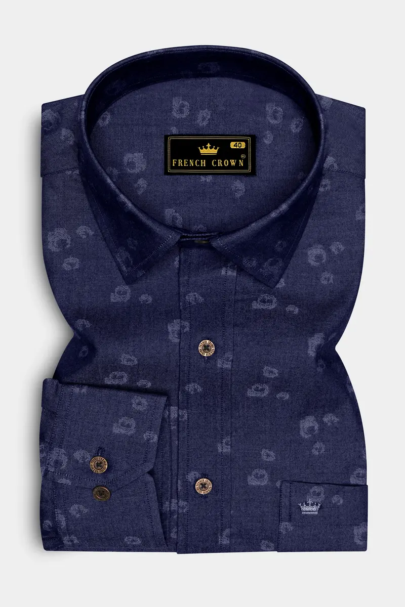 Noctiflora-Eclipse Denim Blue Abstract Floral Printed Super Soft Premium Cotton Casual Shirt 4