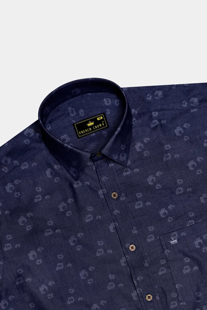 Noctiflora-Eclipse Denim Blue Abstract Floral Printed Super Soft Premium Cotton Casual Shirt 5