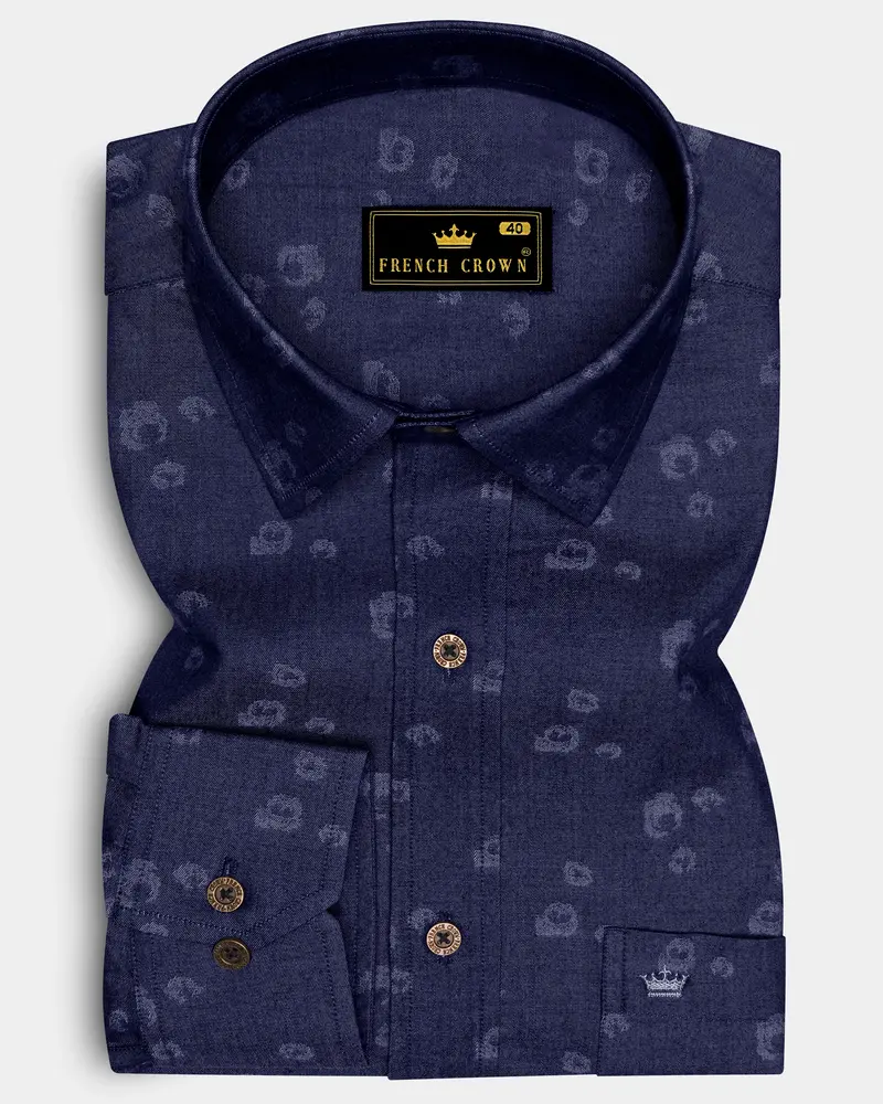 Noctiflora-Eclipse Denim Blue Abstract Floral Printed Super Soft Premium Cotton Casual Shirt 6