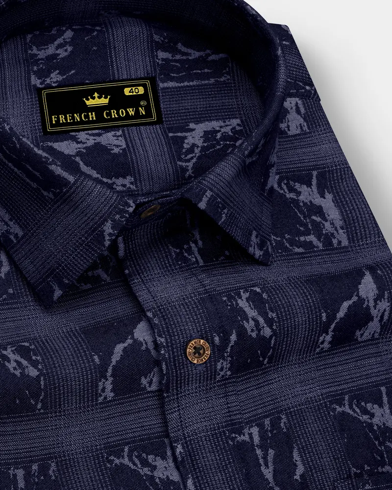 Noctimar-Ocean Noir Denim Blue Abstract Printed Super Soft Premium Cotton Casual Shirt 1