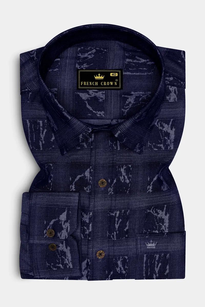 Noctimar-Ocean Noir Denim Blue Abstract Printed Super Soft Premium Cotton Casual Shirt 4