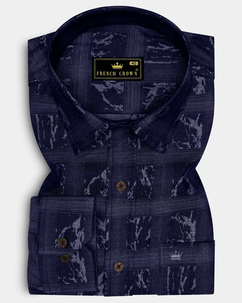 Noctimar-Ocean Noir Denim Blue Abstract Printed Super Soft Premium Cotton Casual Shirt 6