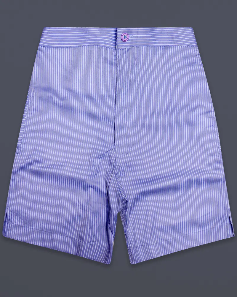 Noctis-Moonstone Blue Striped Dobby Textured Giza Cotton Shorts 1