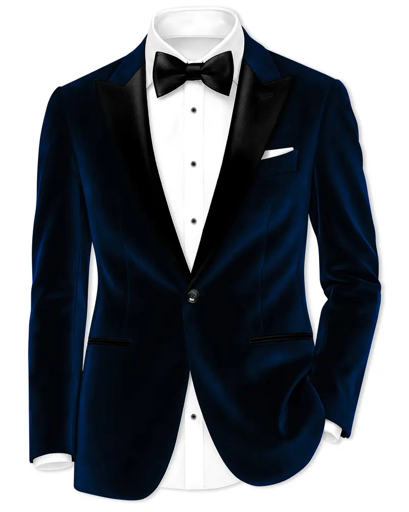 Noctivell-Cinder Blue Velvet Peak Lapel Tuxedo Blazer 1