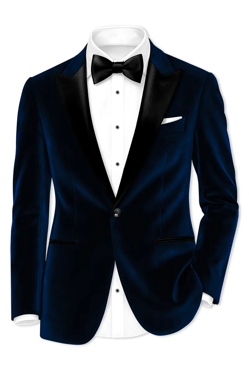 Noctivell-Cinder Blue Velvet Peak Lapel Tuxedo Blazer 2