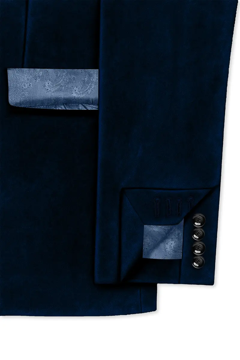 Noctivell-Cinder Blue Velvet Peak Lapel Tuxedo Blazer 6