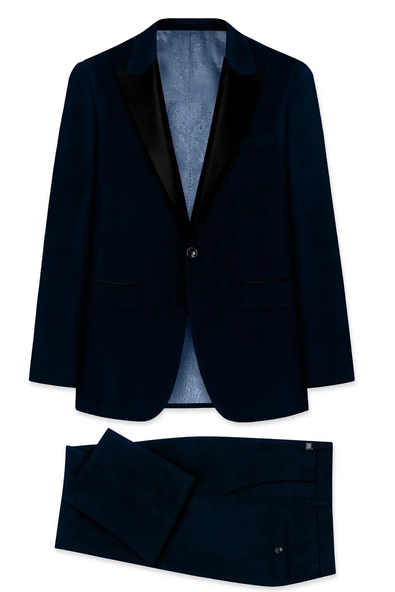 Noctivell-Cinder Blue Velvet Peak Lapel Tuxedo Suit 12