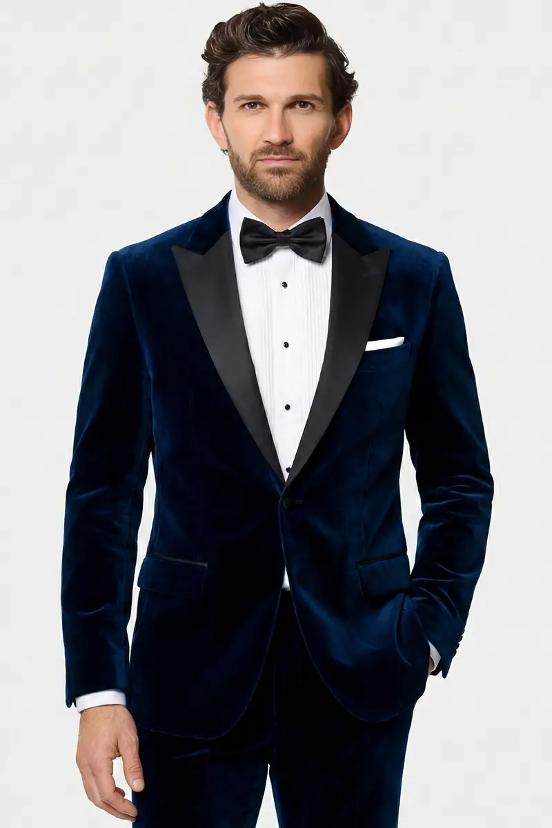 Noctivell-Cinder Blue Velvet Peak Lapel Tuxedo Suit 2